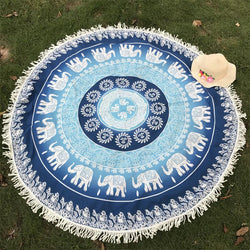 Round Elephant Mandala Tapestry with Tassels