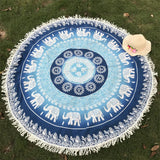 Round Elephant Mandala Tapestry with Tassels