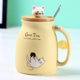 Pastel Ceramic Kitty Mug with Lid