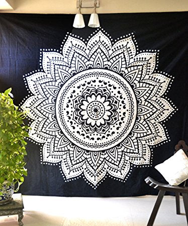 Black & White Mandala Wall Tapestry