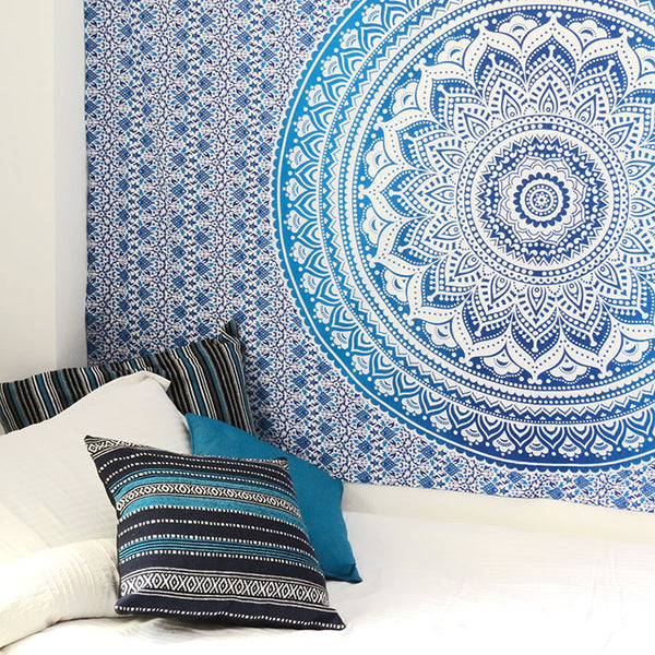 Blue Indian mandala wall tapestry